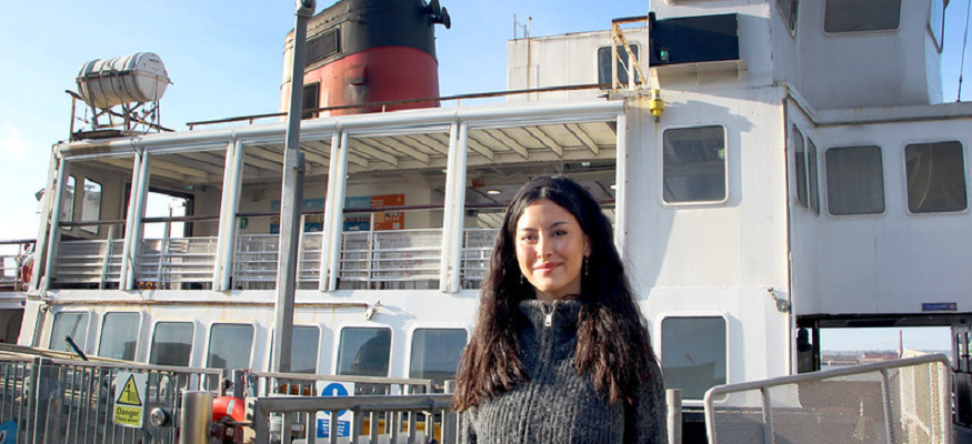 Student on Mersey ferry